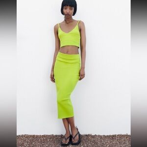 Zara ribbed midi skirt, lime green